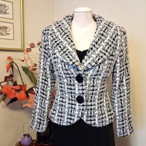 NWT Robert Kitchen Women's High-Quality Gray White Black Lined Blazer Jacket 8 M